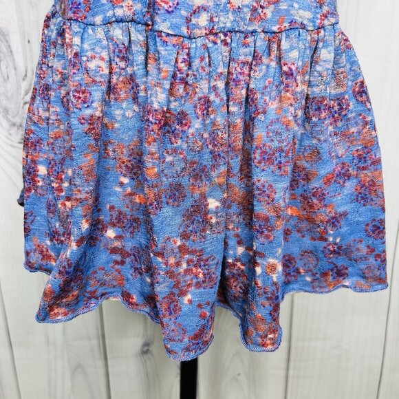 Free People Babydoll Peplum Tank Top Sz XS Blue Floral Bohemian Cottage - Picture 5 of 11